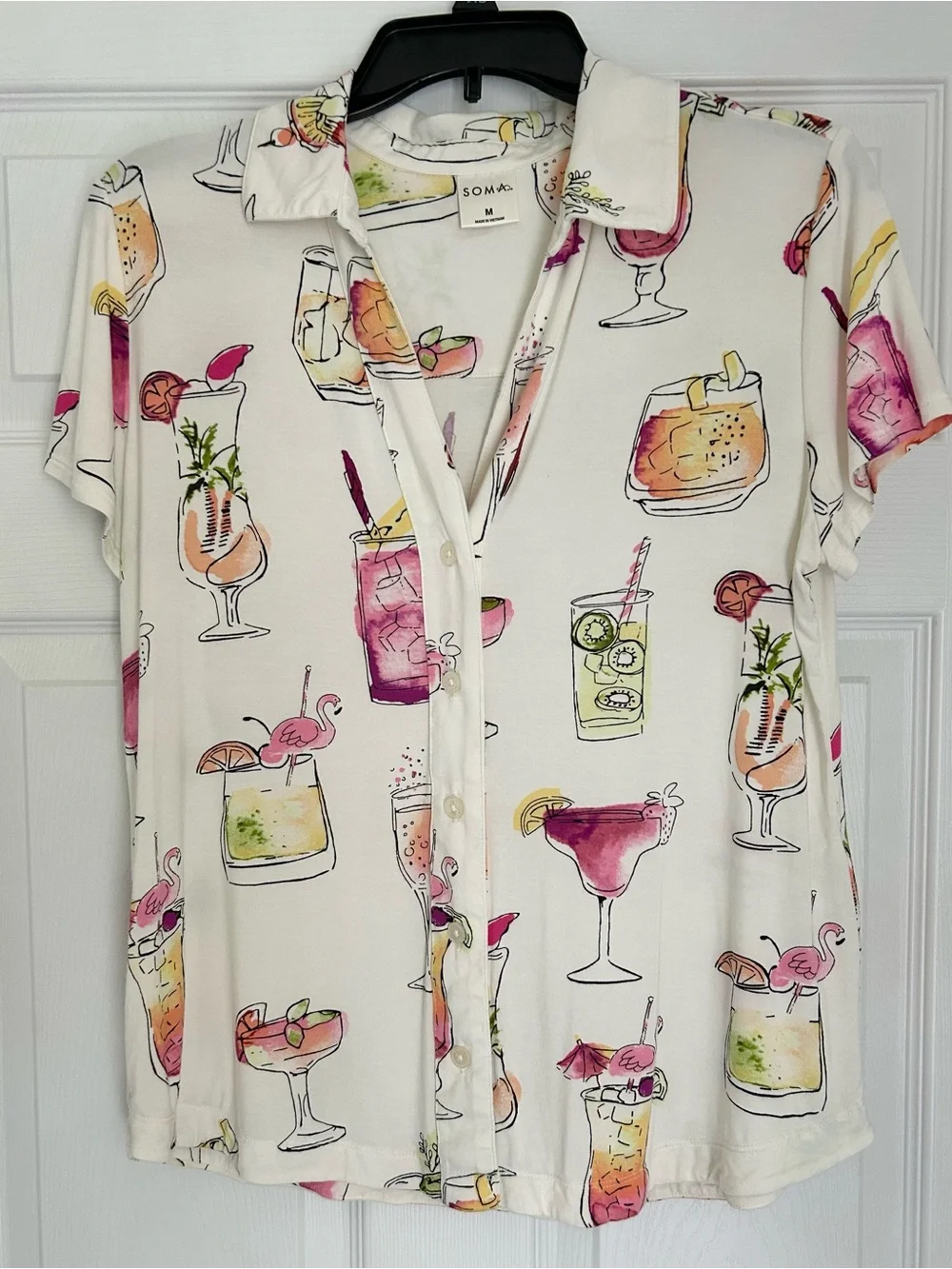 Soma Cool Nights Short Sleeve Notch Collar Drinks On Me Orchid size M pajama top